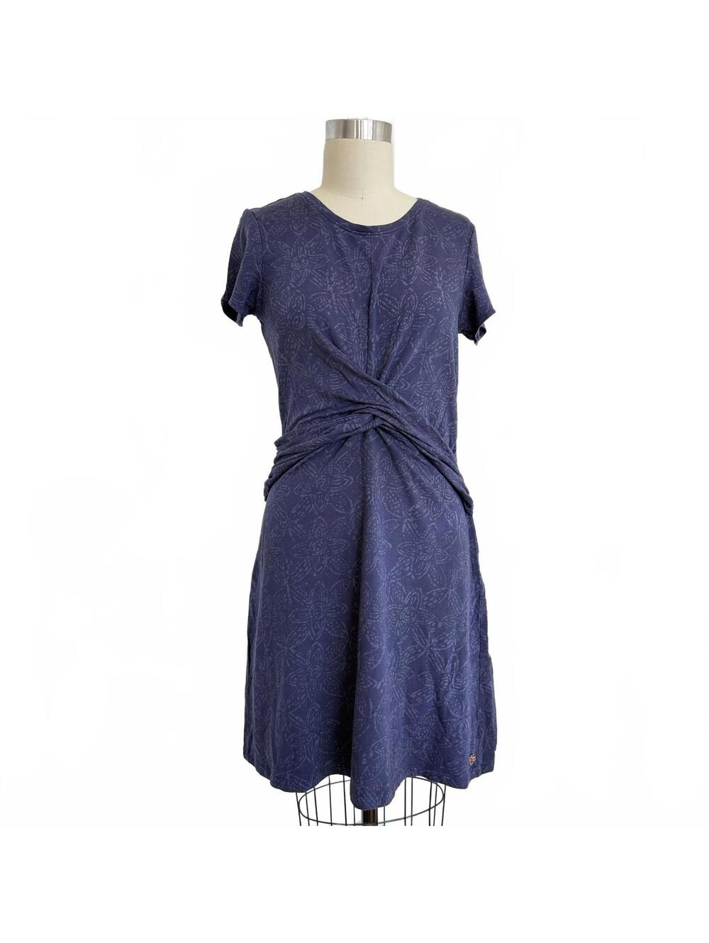 Hatley Large Indigo Batik Print Jersey Twist Waist Casual Dress
